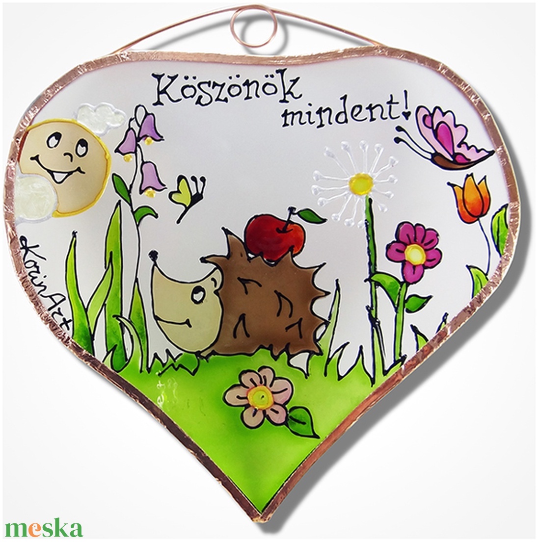 Köszönök mindent!  - sünis - Üveg, Üvegkép - otthon & életmód - dekoráció - ajtó- és ablak dekoráció - ajtódísz & kopogtató - Meska.hu