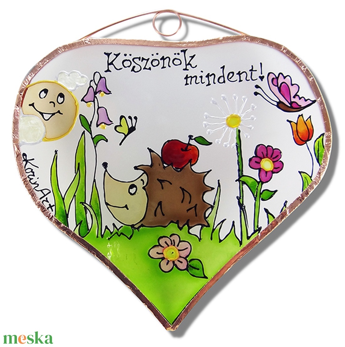 Köszönök mindent!  - sünis - Üveg, Üvegkép - otthon & életmód - dekoráció - ajtó- és ablak dekoráció - ajtódísz & kopogtató - Meska.hu