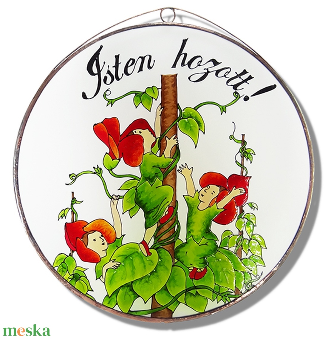 Futóvirág Isten hozott - Üveg, Üvegkép - otthon & életmód - dekoráció - ajtó- és ablak dekoráció - ajtódísz & kopogtató - Meska.hu