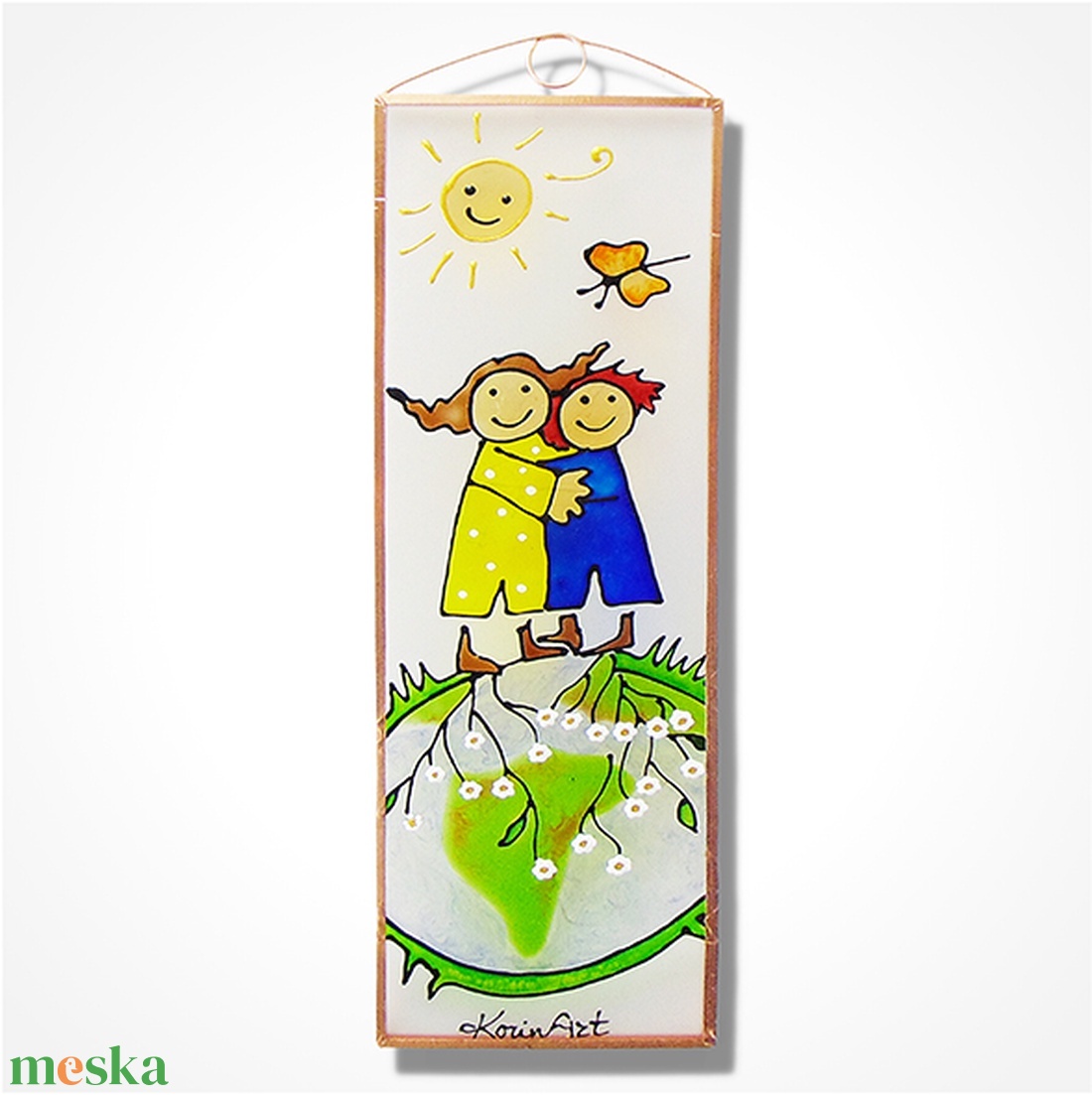 Gyerekek - Üvegkép - Üvegfestmény - otthon & életmód - dekoráció - ajtó- és ablak dekoráció - ajtódísz & kopogtató - Meska.hu