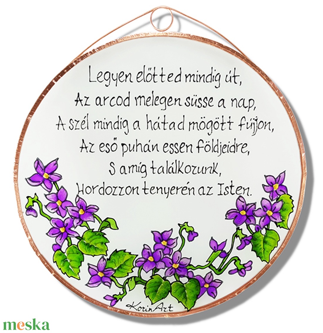 Legyen előtted mindig út... ibolyás mintával  - üvegkép, üvegfestmény - otthon & életmód - dekoráció - kép & falikép - üvegkép - Meska.hu