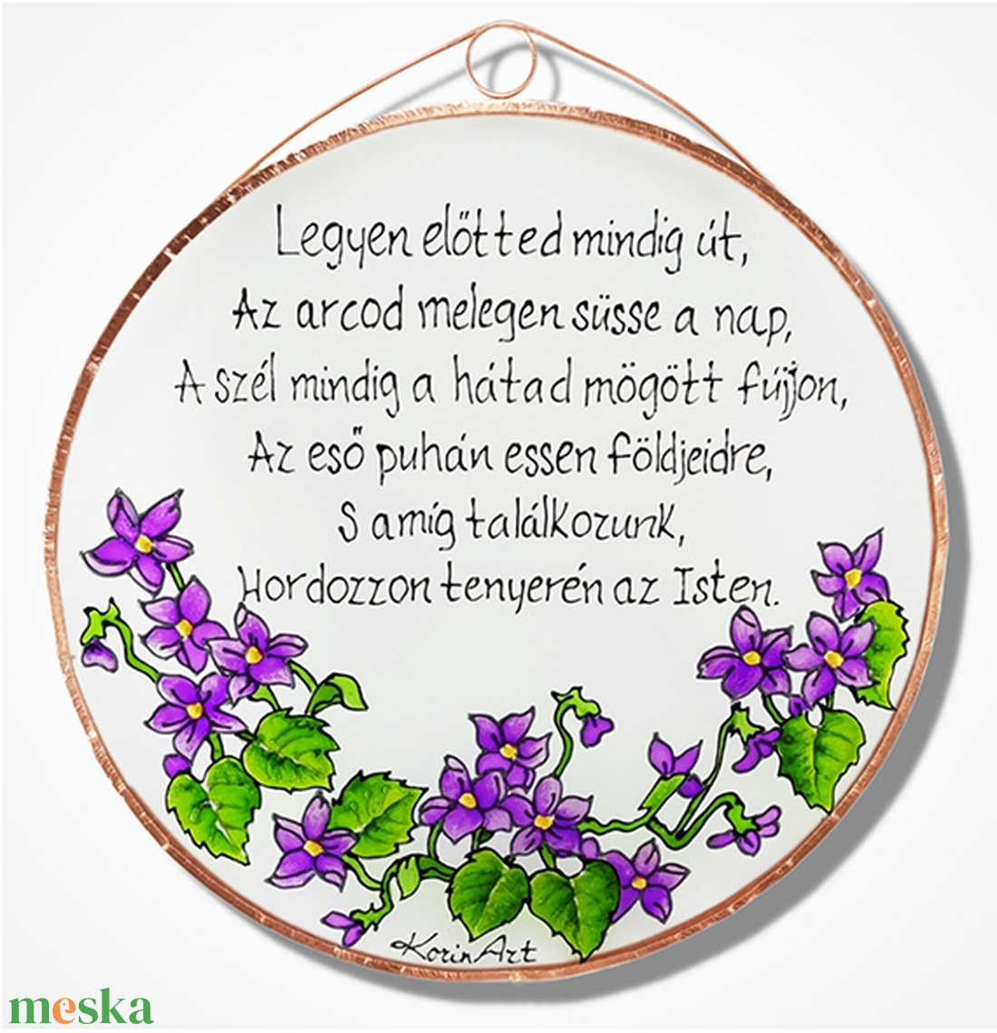 Legyen előtted mindig út... ibolyás mintával  - üvegkép, üvegfestmény - otthon & életmód - dekoráció - kép & falikép - üvegkép - Meska.hu