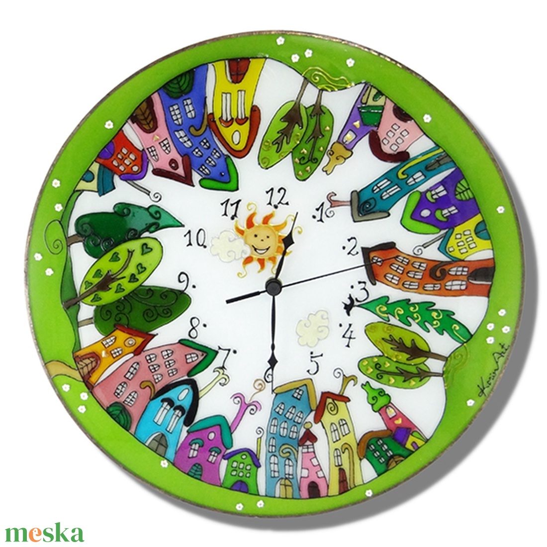 Részeg házak falióra - üvegre festett óra - otthon & életmód - dekoráció - fali és függő dekoráció - falióra & óra - Meska.hu