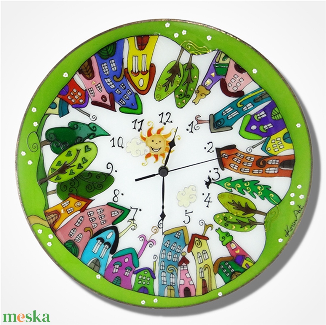 Részeg házak falióra - üvegre festett óra - otthon & életmód - dekoráció - fali és függő dekoráció - falióra & óra - Meska.hu