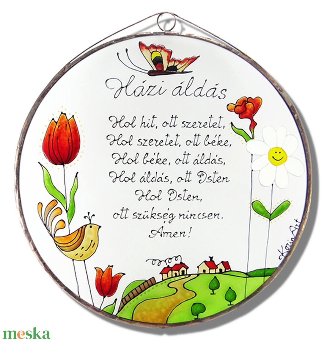 Tulipános Házi áldás - Üveg, Üvegkép - otthon & életmód - dekoráció - ajtó- és ablak dekoráció - ajtódísz & kopogtató - Meska.hu