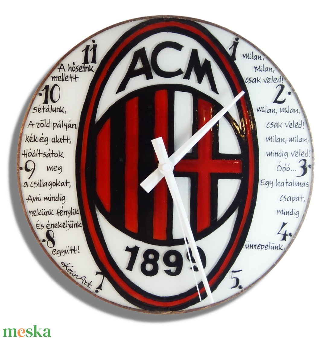 ÁC Milan falióra - üvegre festett óra - otthon & életmód - dekoráció - fali és függő dekoráció - falióra & óra - Meska.hu