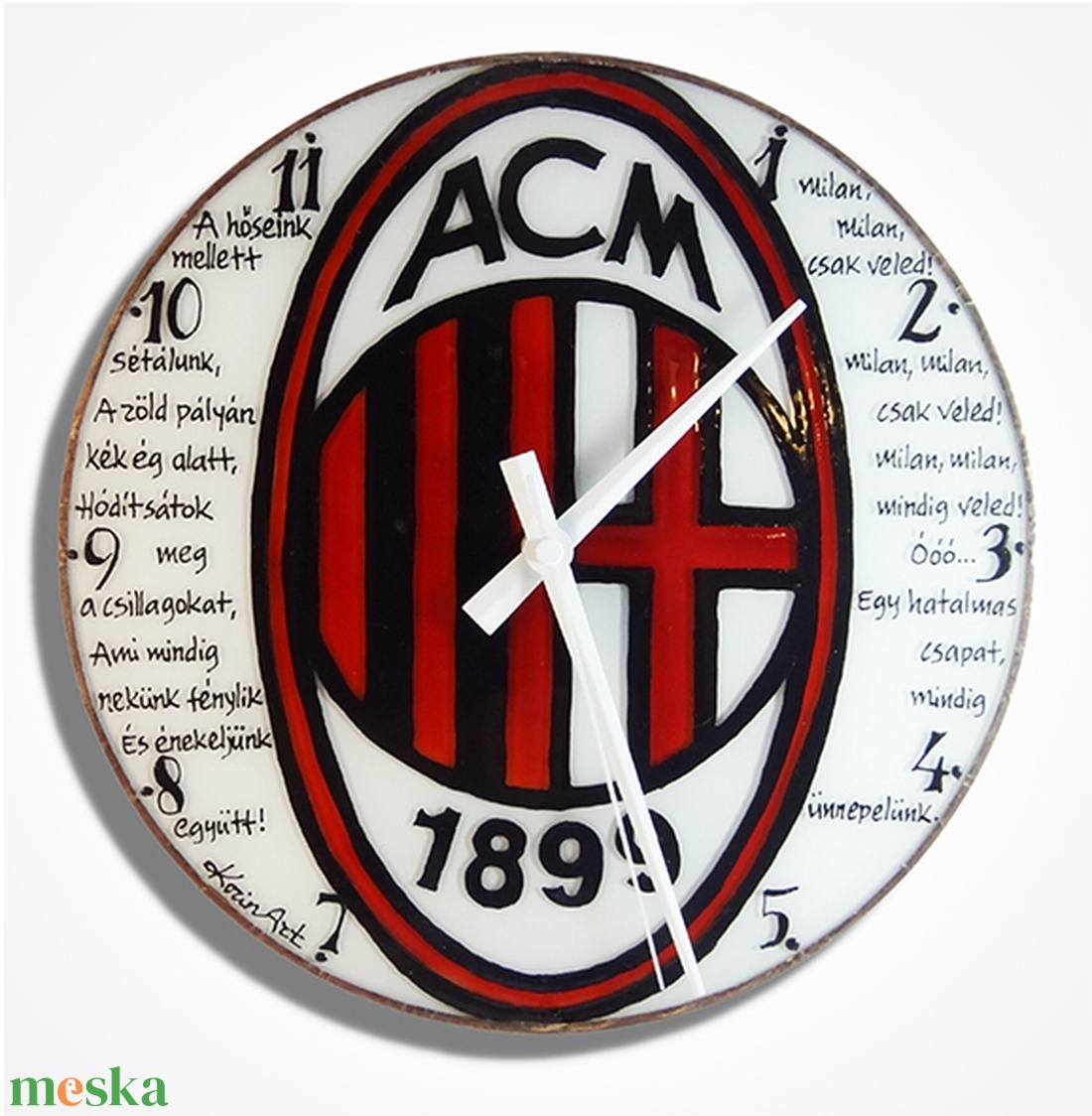ÁC Milan falióra - üvegre festett óra - otthon & életmód - dekoráció - fali és függő dekoráció - falióra & óra - Meska.hu