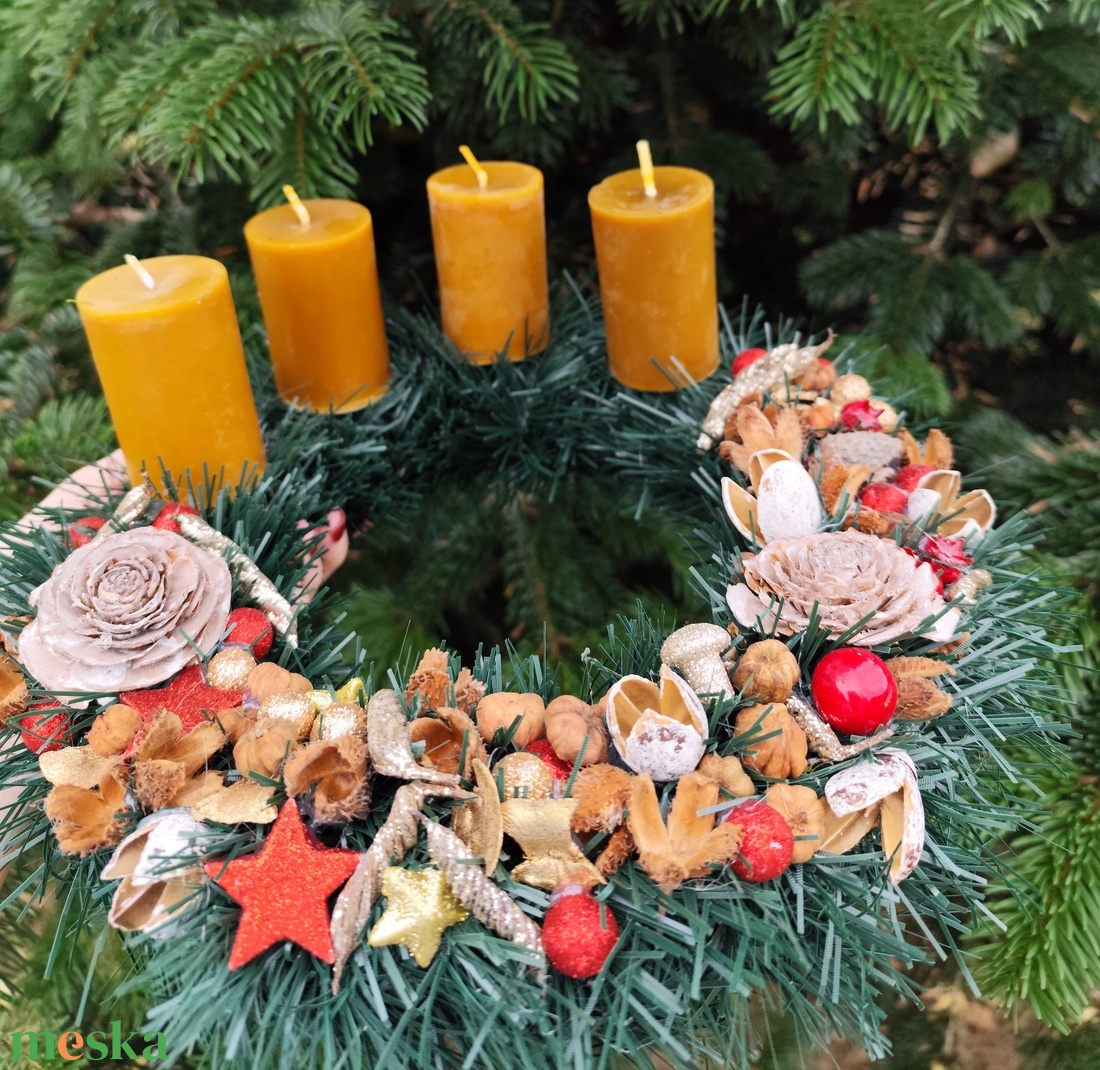 Adventi koszorú ,mhviasz gyertyával - karácsony - adventi díszek - adventi koszorú - Meska.hu