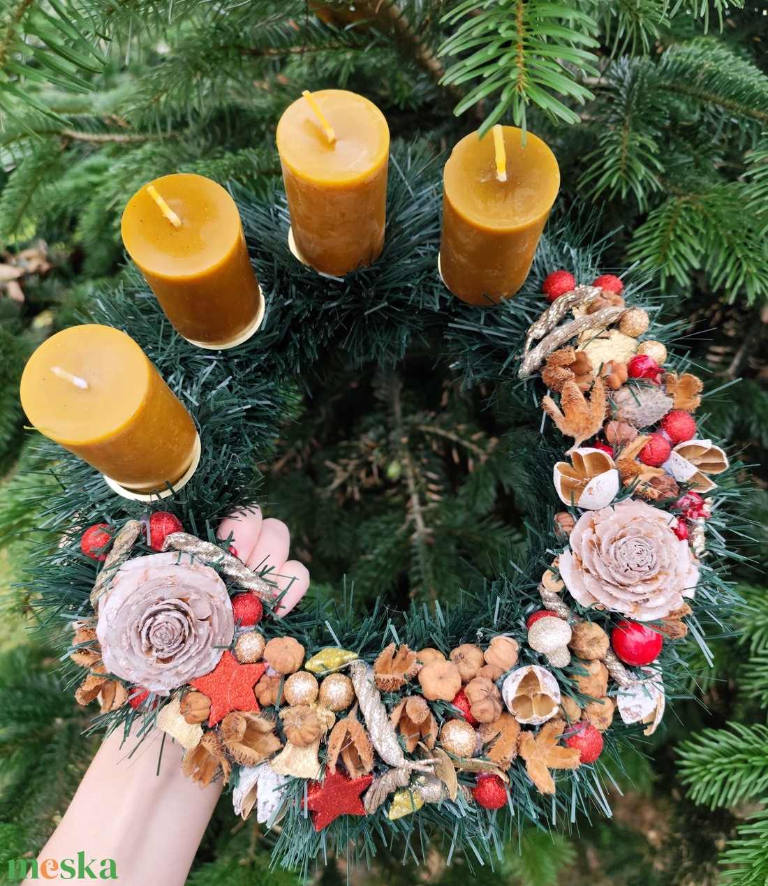 Adventi koszorú ,mhviasz gyertyával - karácsony - adventi díszek - adventi koszorú - Meska.hu