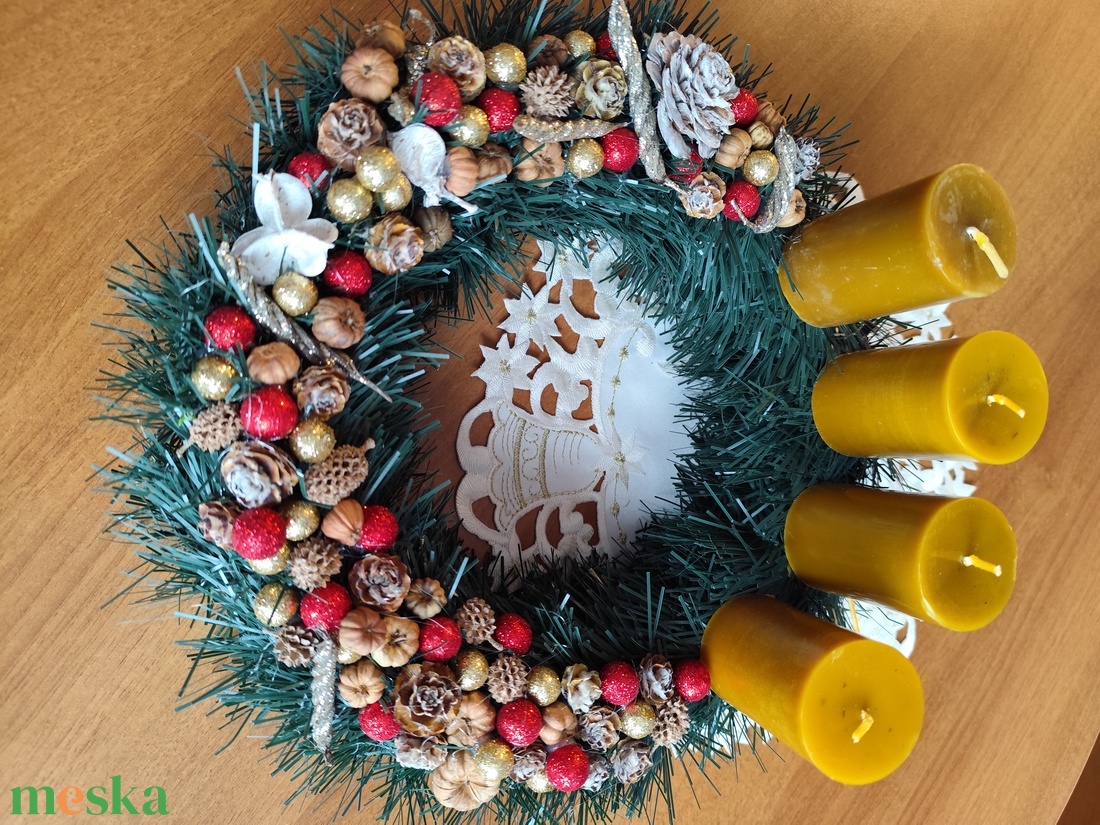Adventi koszorú ,mhviasz gyertyával - karácsony - adventi díszek - adventi koszorú - Meska.hu