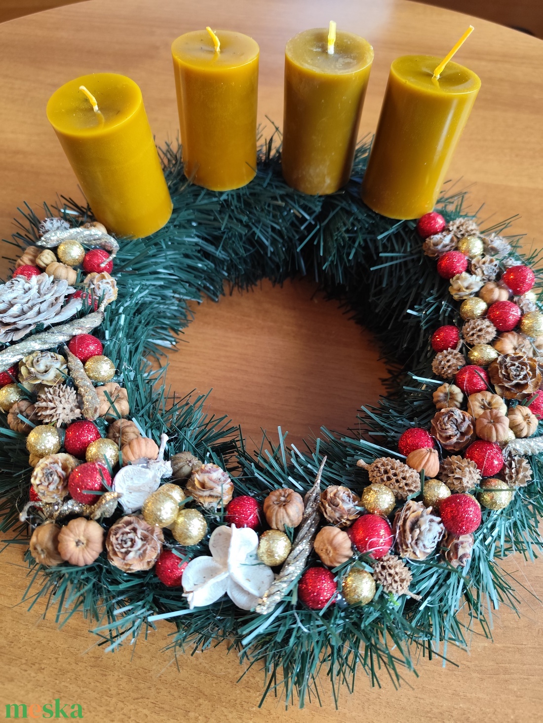 Adventi koszorú ,mhviasz gyertyával - karácsony - adventi díszek - adventi koszorú - Meska.hu