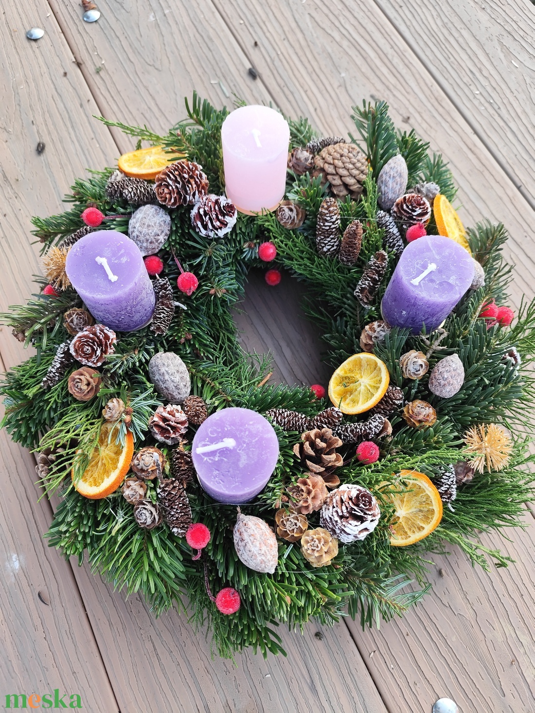 Adventi koszorú - lila rózsaszín - karácsony - adventi díszek - adventi koszorú - Meska.hu
