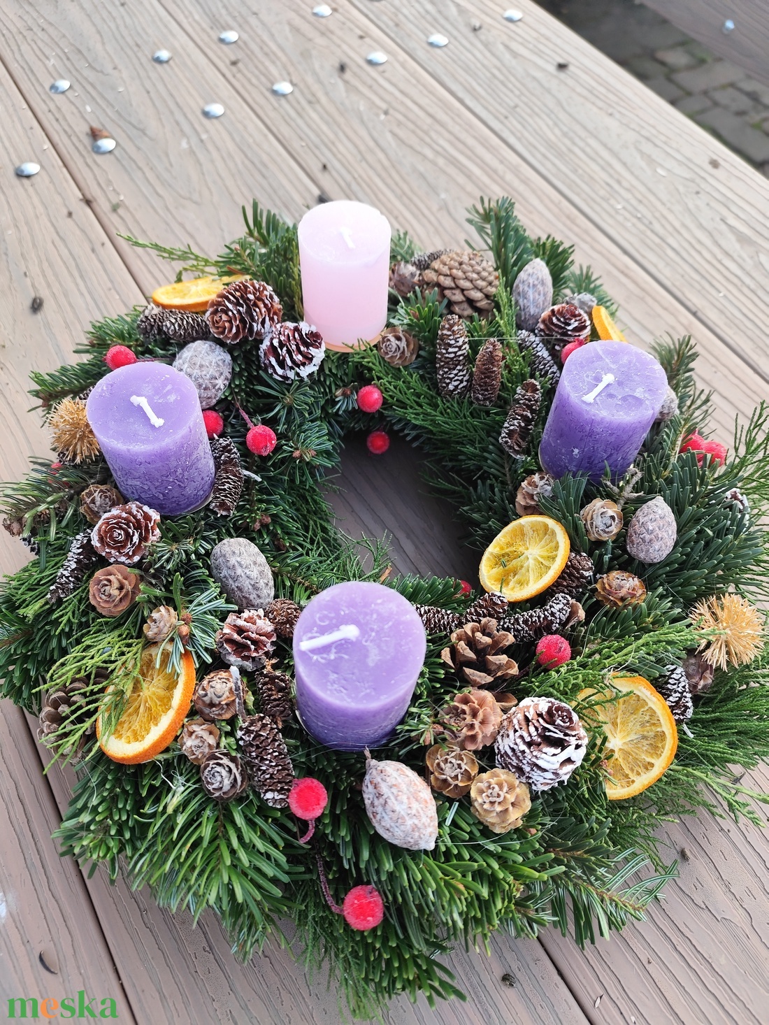 Adventi koszorú - lila rózsaszín - karácsony - adventi díszek - adventi koszorú - Meska.hu