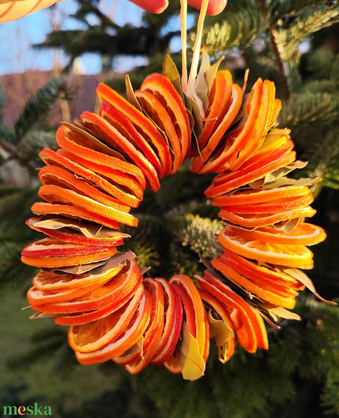 Narancs - babrlevl koszorú , dísz  - karácsony - karácsonyi lakásdekoráció - karácsonyi lakásdíszek - Meska.hu