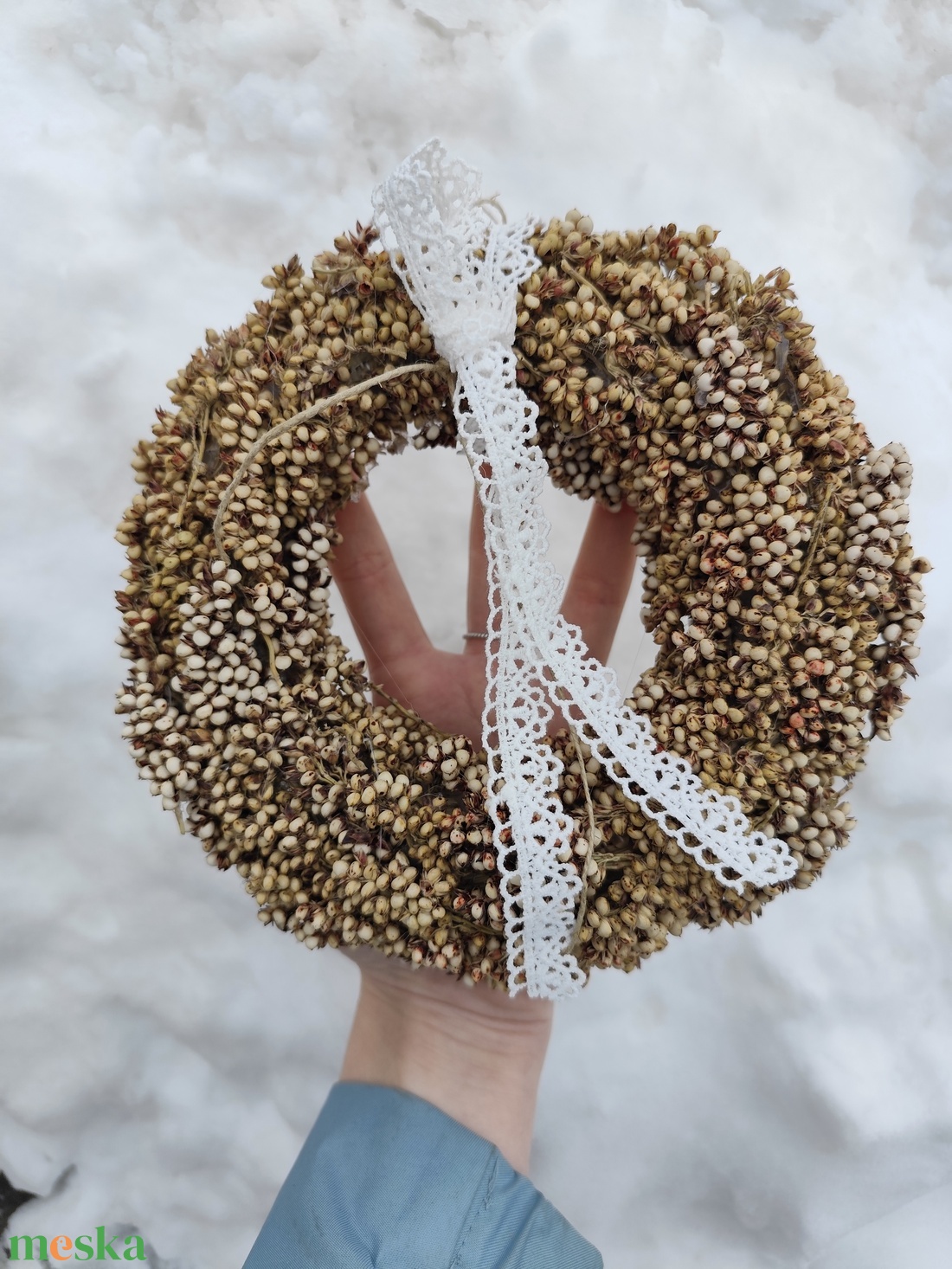 Szárazvirág koszorú, natúr kopogtató  - otthon & életmód - dekoráció - ajtó- és ablak dekoráció - ajtódísz & kopogtató - Meska.hu