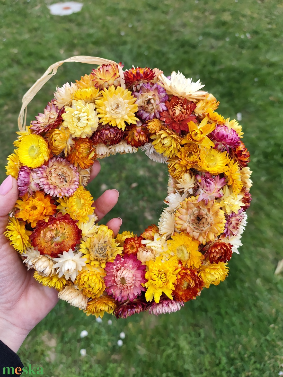 Szárazvirág kopogtató, tavaszi koszorú - otthon & életmód - dekoráció - ajtó- és ablak dekoráció - ajtódísz & kopogtató - Meska.hu