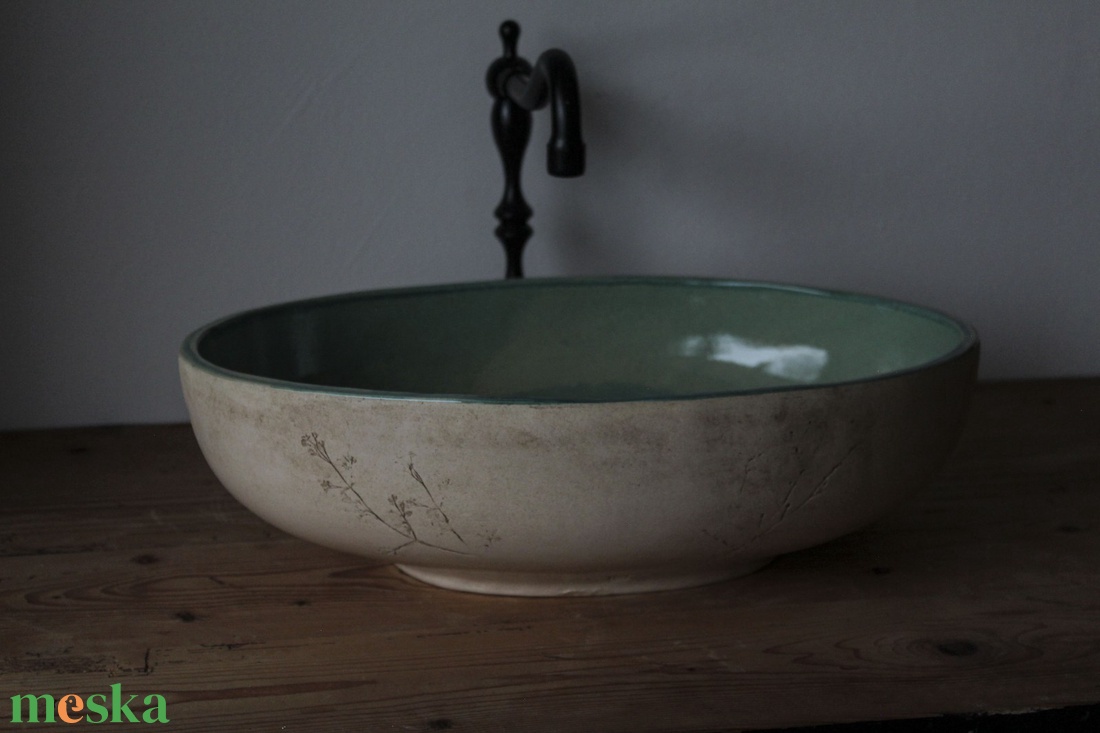 Ovális türkíz mosdótál (45cm széles) - otthon & életmód - fürdőszoba - mosdótál - Meska.hu