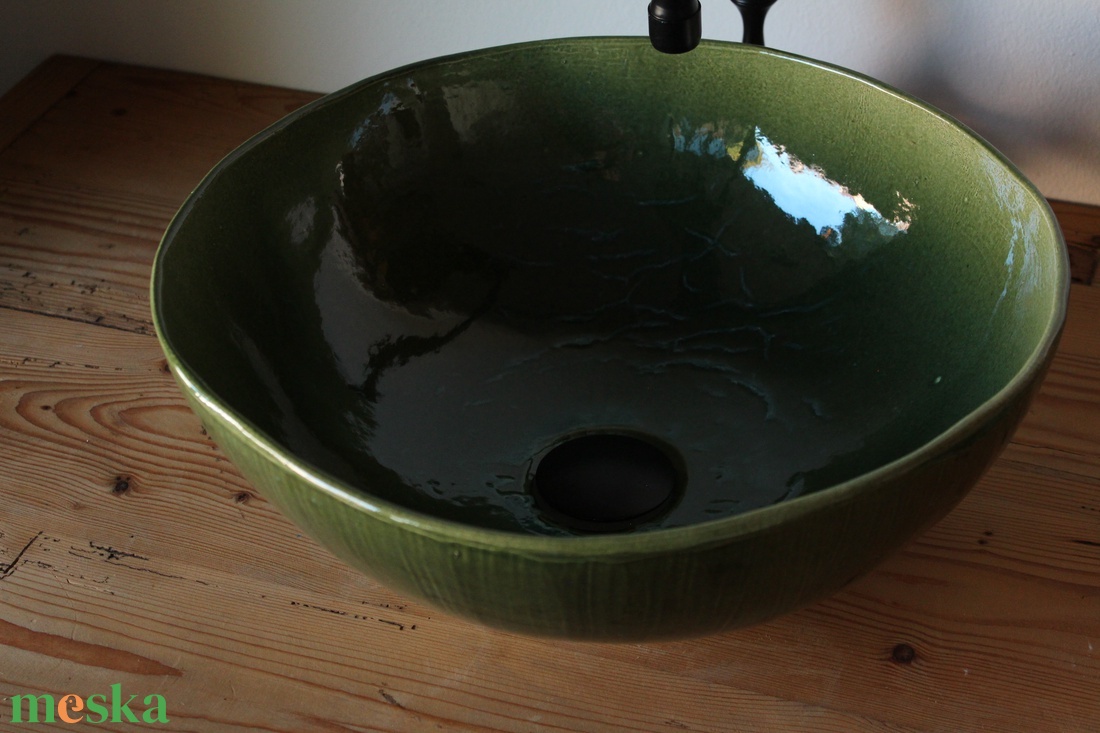 Zöld ovális kézműves mosdótál - otthon & életmód - fürdőszoba - mosdótál - Meska.hu
