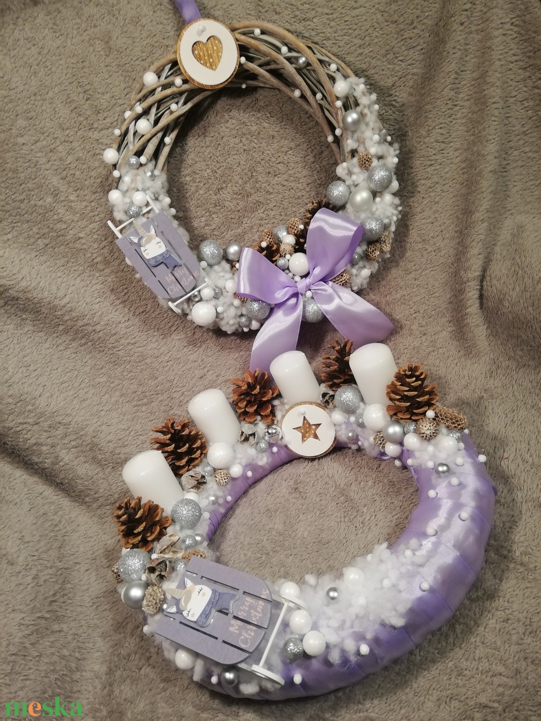 Lila unikornisos adventi szett ledfénnyel - karácsony - adventi díszek - adventi koszorú - Meska.hu