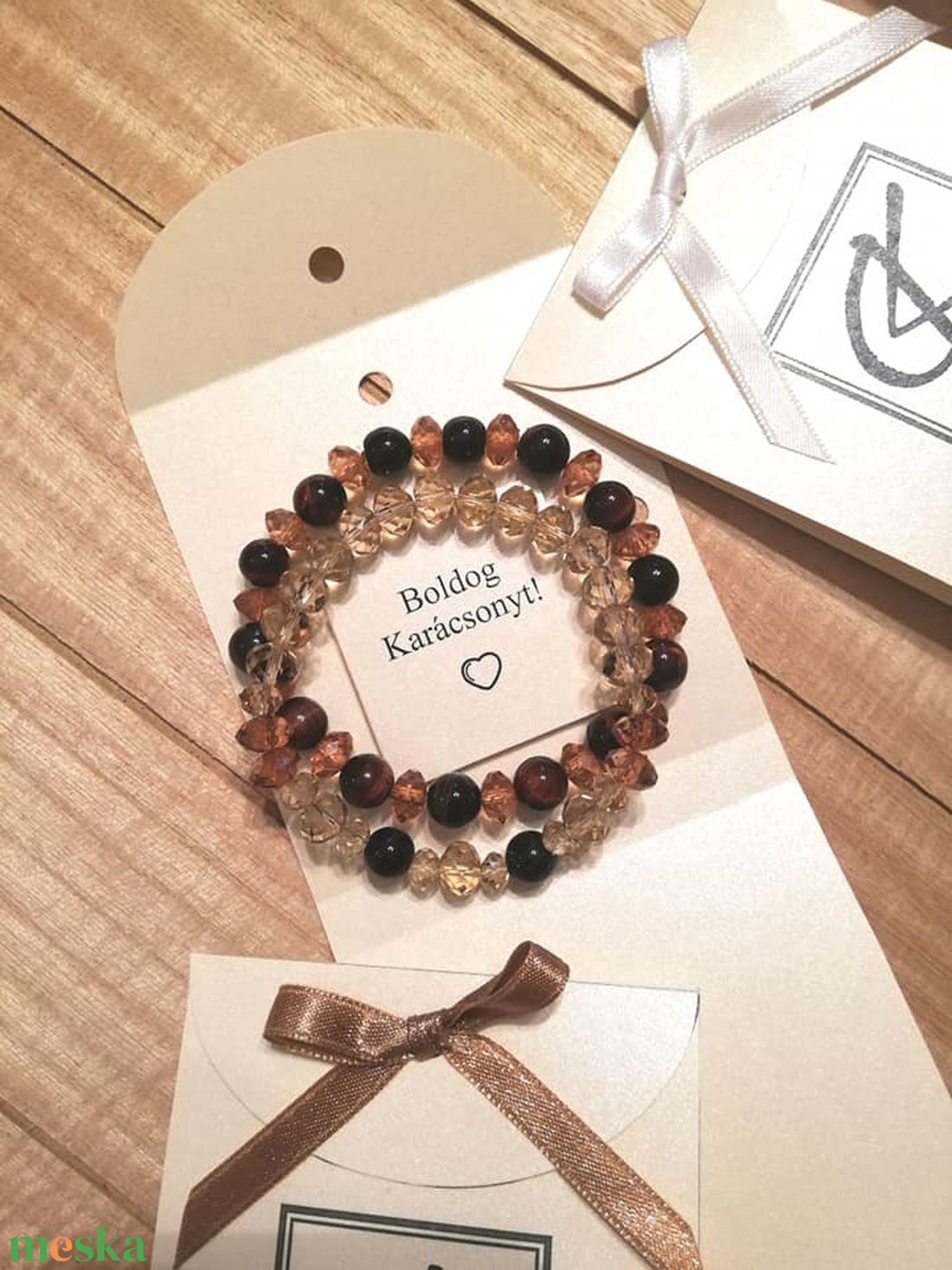 Barna karkötő szett - ékszer - karkötő - gyöngyös karkötő - Meska.hu