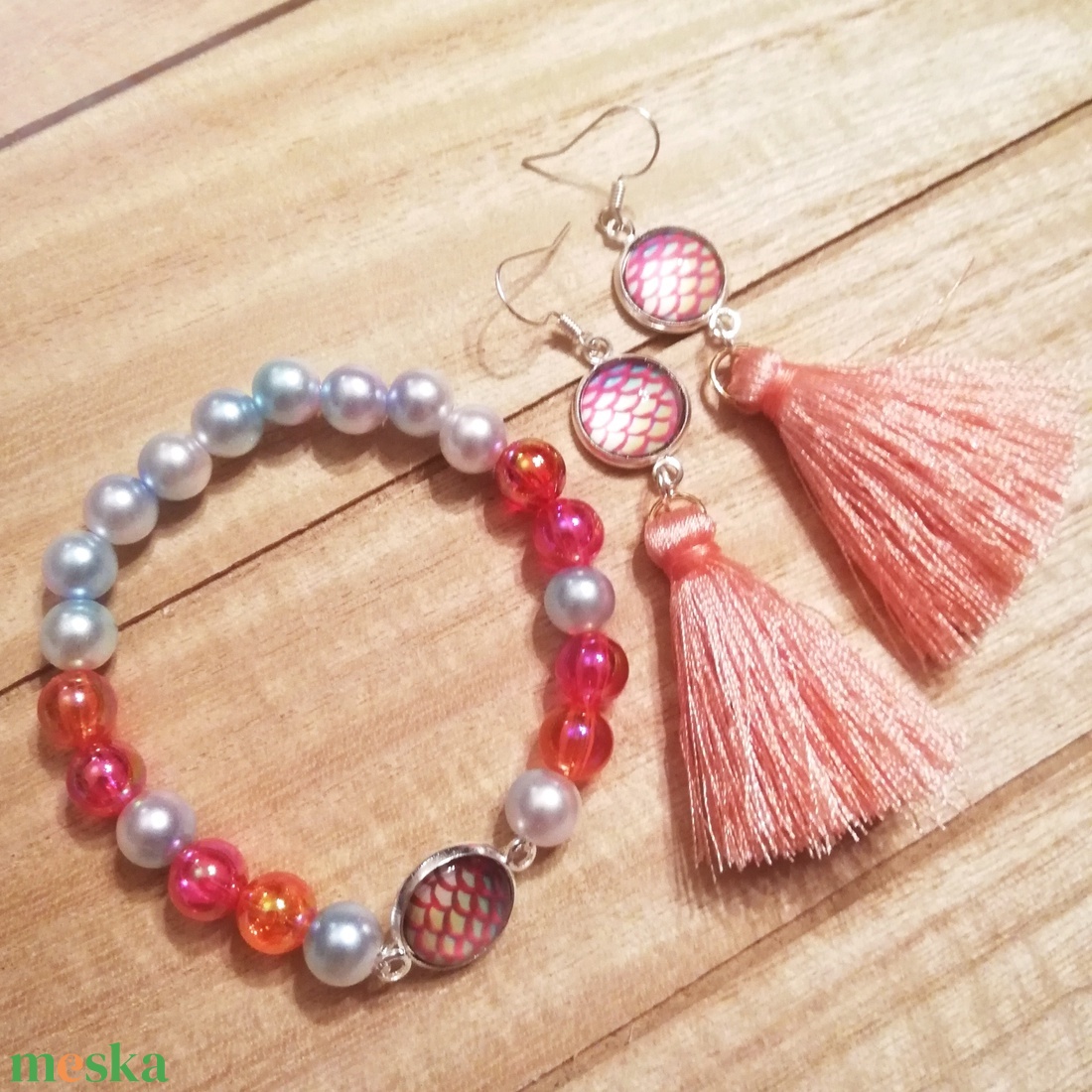 Rózsaszín sellős szett - ékszer - ékszerszett - Meska.hu