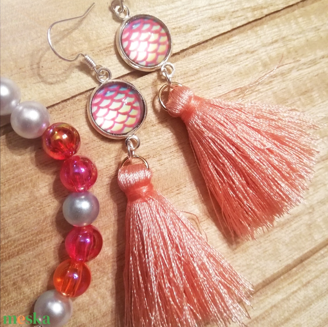 Rózsaszín sellős szett - ékszer - ékszerszett - Meska.hu