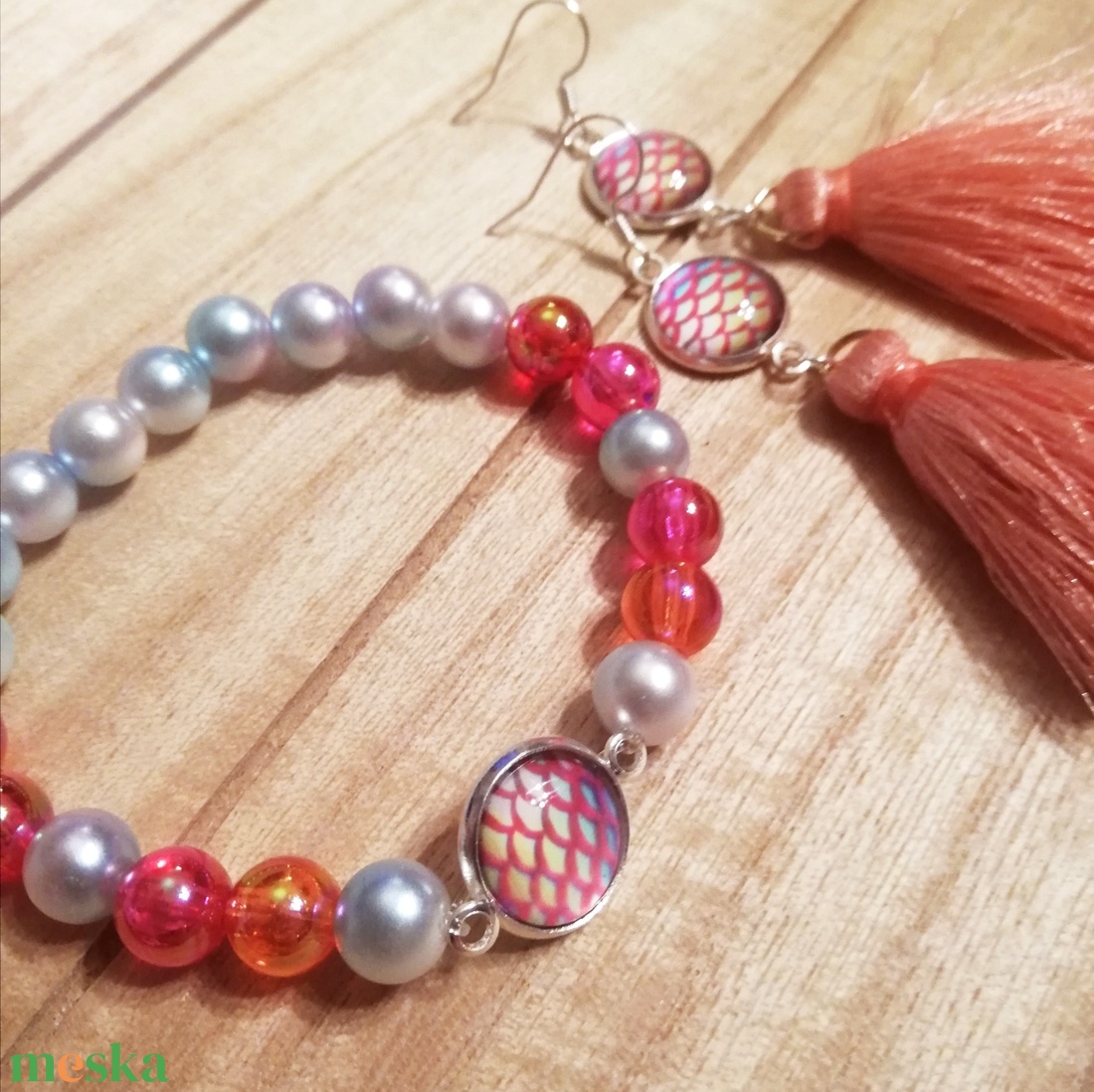 Rózsaszín sellős szett - ékszer - ékszerszett - Meska.hu