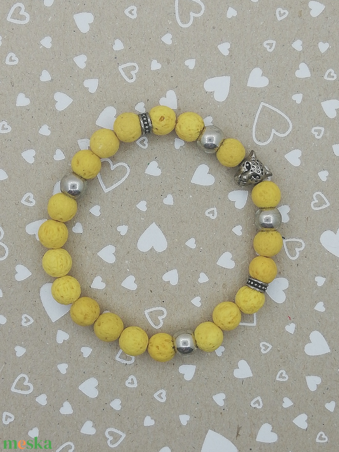 Leopárdos lávakő karkötő - ékszer - karkötő - bogyós karkötő - Meska.hu