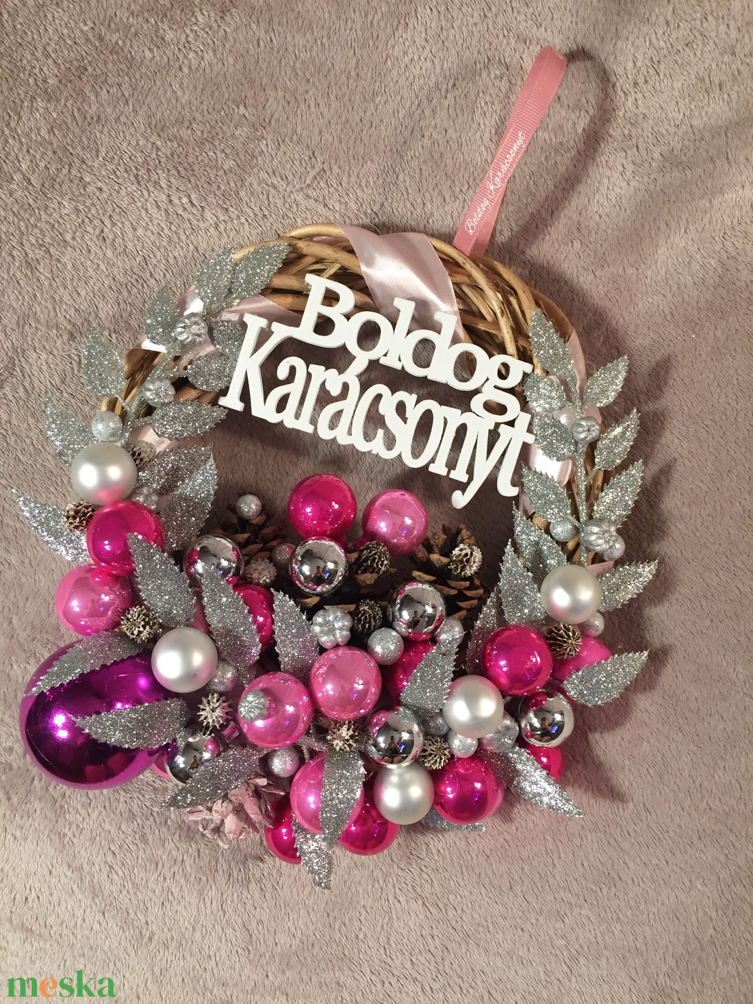 Rózsaszín kutyás adventi szett - karácsony - adventi díszek - adventi koszorú - Meska.hu