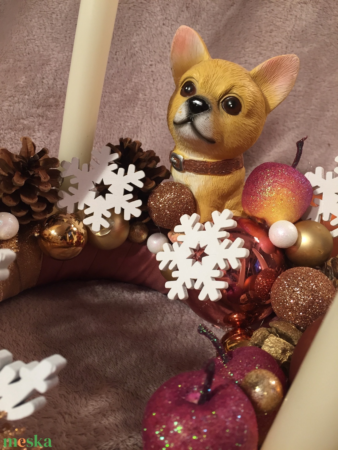 Bronz kutyás adventi szett - karácsony - adventi díszek - adventi koszorú - Meska.hu