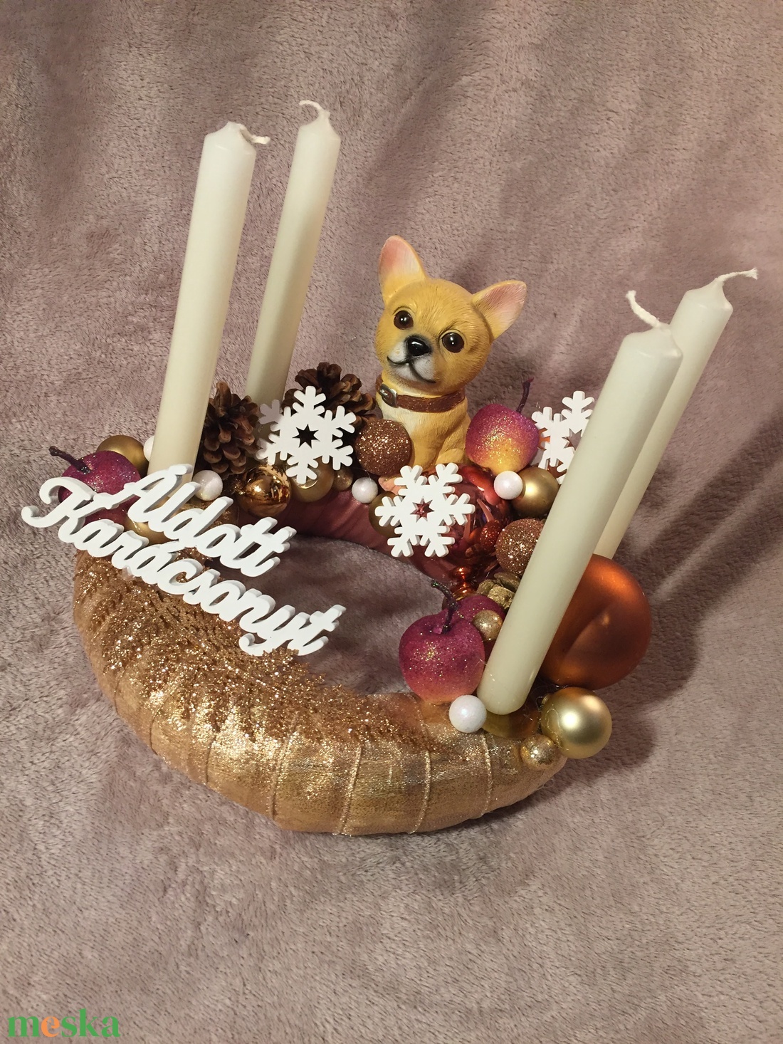 Bronz kutyás adventi szett - karácsony - adventi díszek - adventi koszorú - Meska.hu