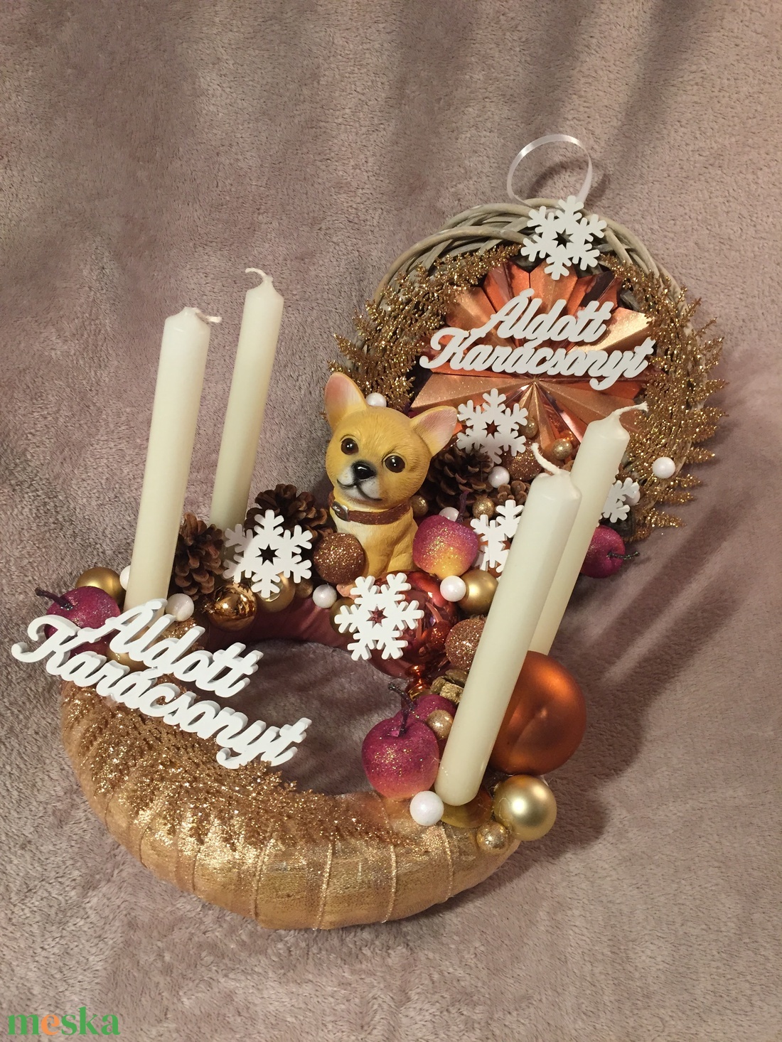 Bronz kutyás adventi szett - karácsony - adventi díszek - adventi koszorú - Meska.hu