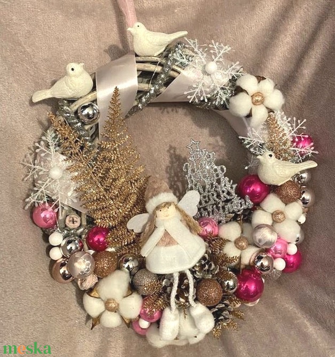 Angyalkás ledes ajtódísz - karácsony - adventi díszek - adventi ajtódísz - Meska.hu