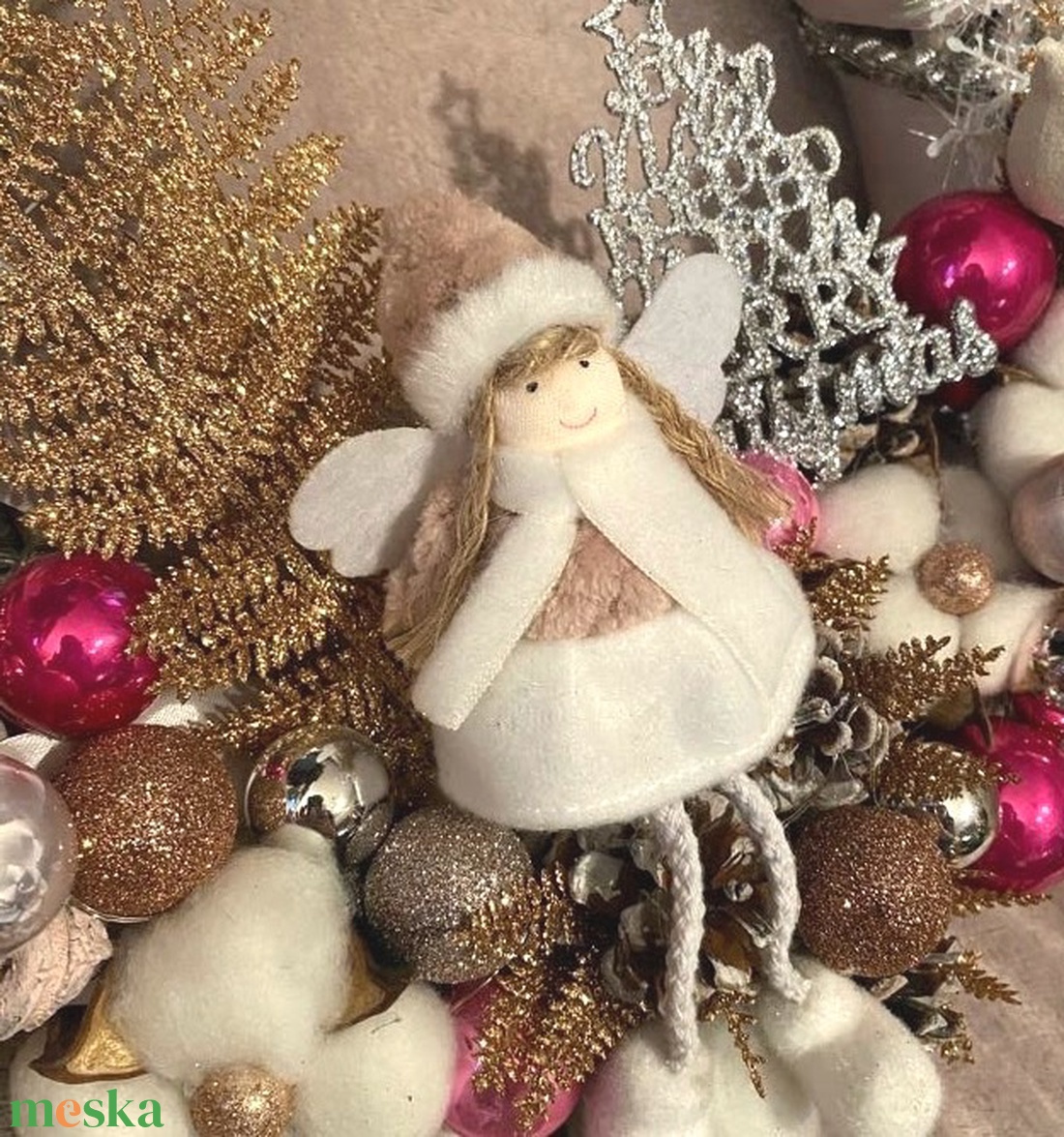 Angyalkás ledes ajtódísz - karácsony - adventi díszek - adventi ajtódísz - Meska.hu