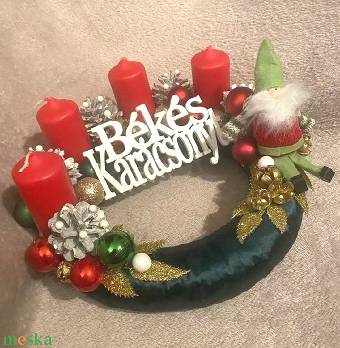 Piros-zöld manós adventi szett - karácsony - adventi díszek - adventi koszorú - Meska.hu