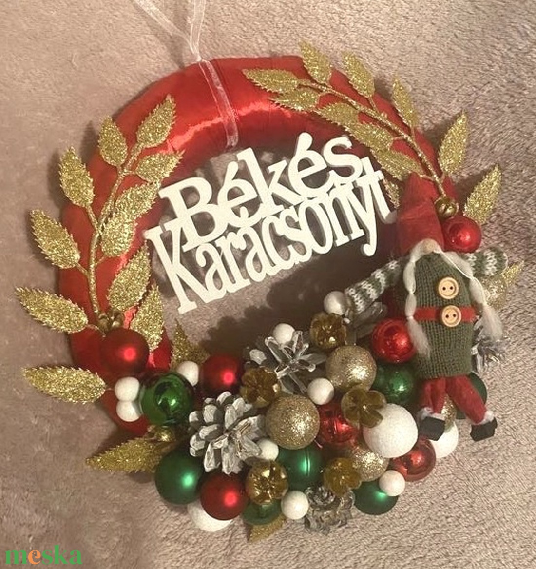 Piros-zöld manós adventi szett - karácsony - adventi díszek - adventi koszorú - Meska.hu