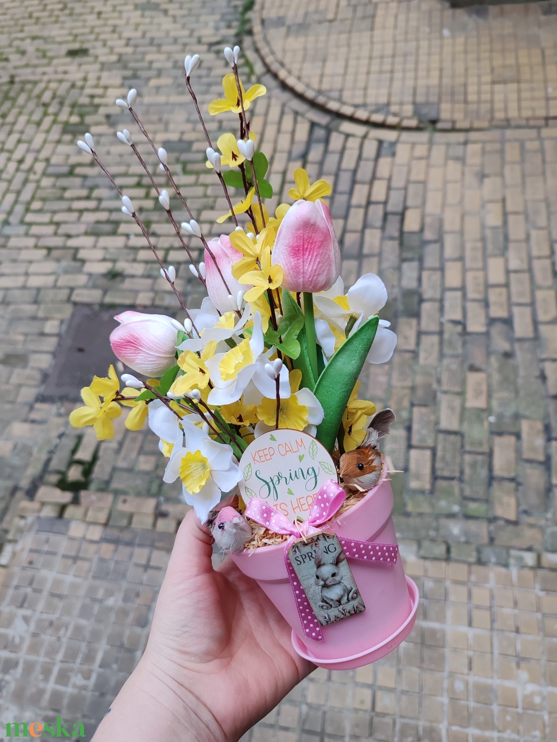 Madárkás tavasz-húsvéti asztaldísz - ünnepi díszek, dekorációk - húsvéti díszek és dekorációk - húsvéti asztaldíszek - Meska.hu
