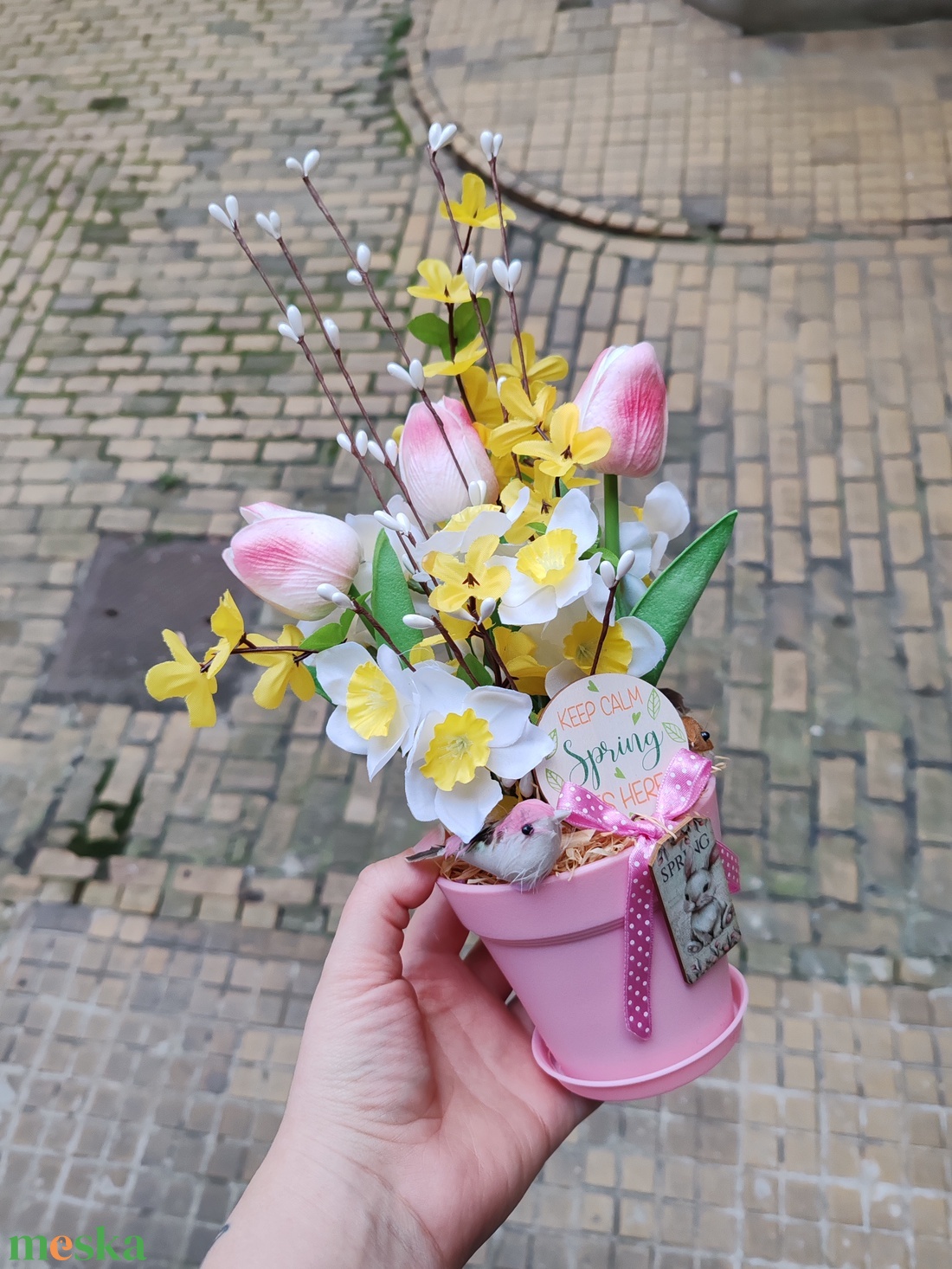 Madárkás tavasz-húsvéti asztaldísz - ünnepi díszek, dekorációk - húsvéti díszek és dekorációk - húsvéti asztaldíszek - Meska.hu