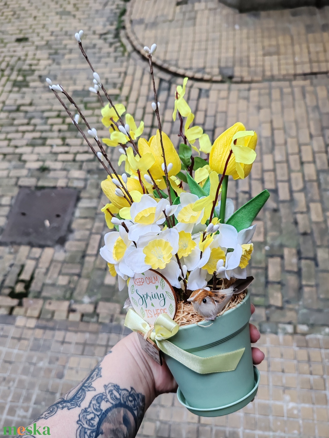 Madárkás tavasz-húsvéti asztaldísz - ünnepi díszek, dekorációk - húsvéti díszek és dekorációk - húsvéti asztaldíszek - Meska.hu