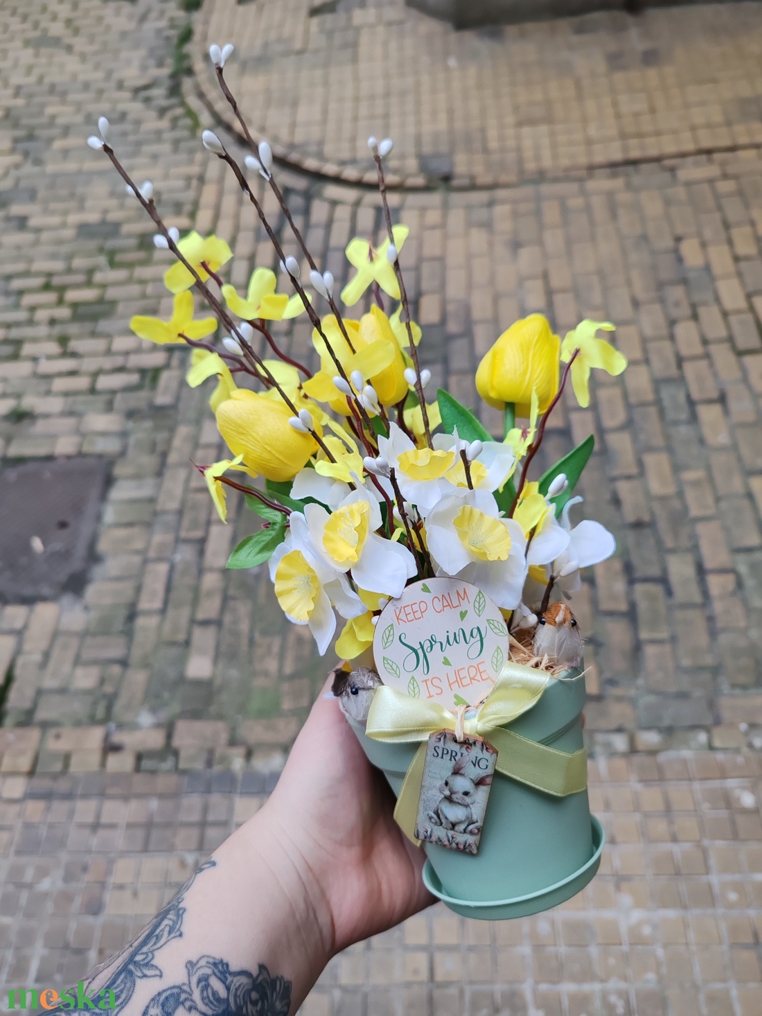 Madárkás tavasz-húsvéti asztaldísz - ünnepi díszek, dekorációk - húsvéti díszek és dekorációk - húsvéti asztaldíszek - Meska.hu