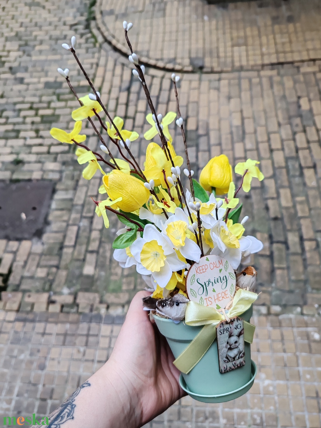 Madárkás tavasz-húsvéti asztaldísz - ünnepi díszek, dekorációk - húsvéti díszek és dekorációk - húsvéti asztaldíszek - Meska.hu