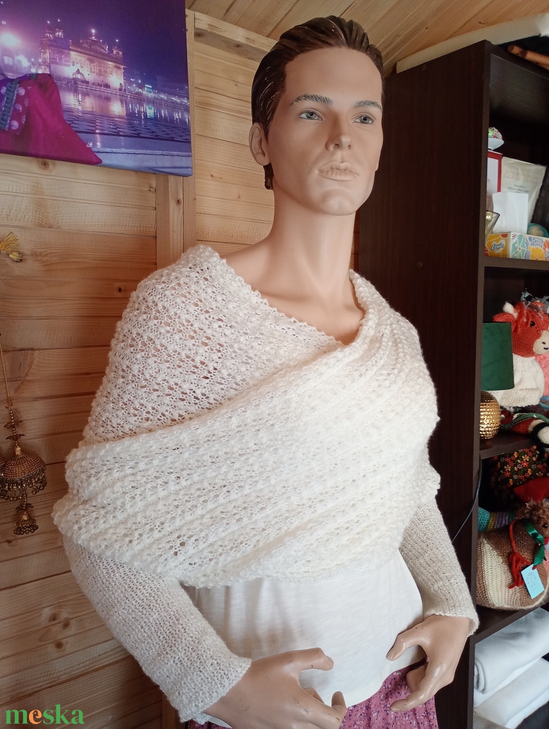 Shrug kézzel kötött mennyaszonyi boleró ujjas válkedndő ujjassál - esküvő - kiegészítők - bolero és válltakaró - Meska.hu