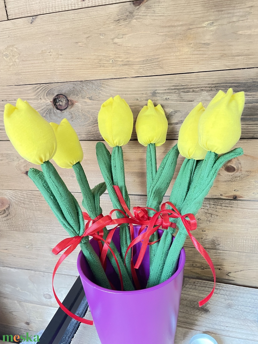 Textil tulipán (sárga) - otthon & lakás - dekoráció - virágdísz és tartó - csokor & virágdísz - Meska.hu