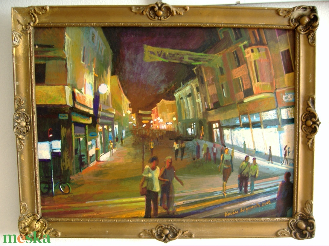 Szeged, A Kárász utca fényei I. festmény - művészet - festmény - akril - Meska.hu
