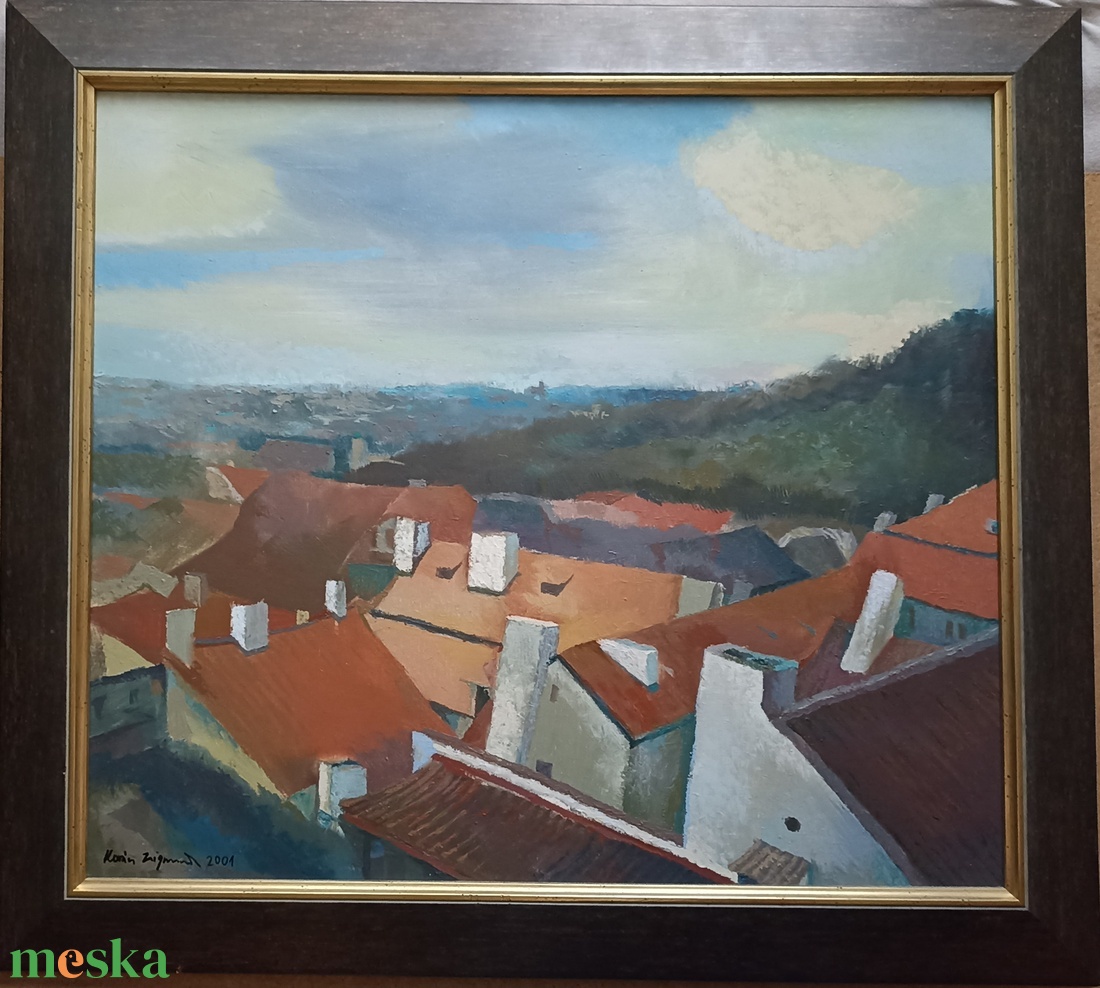 Prágai háztetők, olajfestmény - művészet - festmény - olajfestmény - Meska.hu