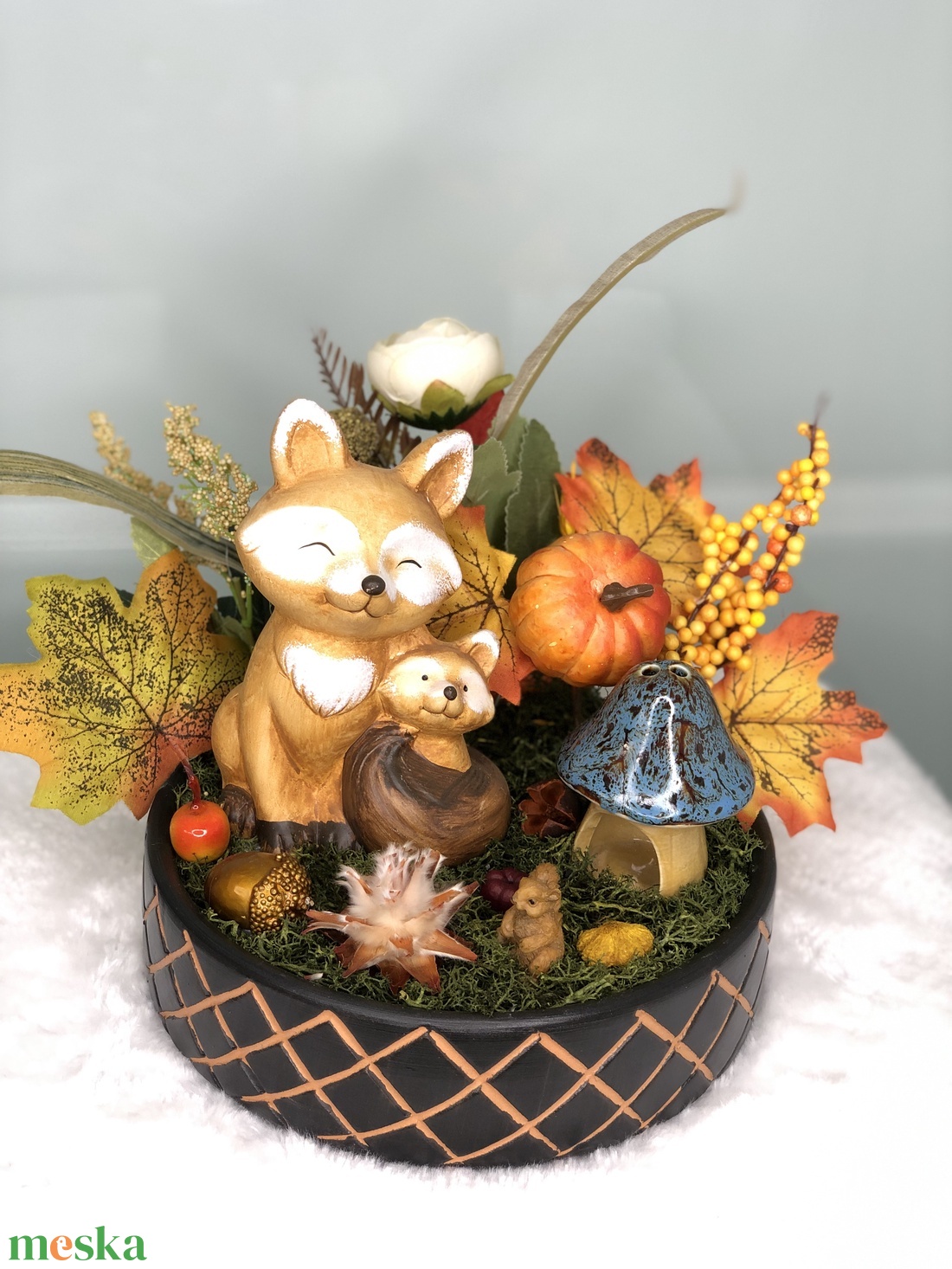 Rókás őszi asztaldísz - kellékek & szerszámok - dekorációs kellékek - őszi dekor - őszi dekortök - Meska.hu