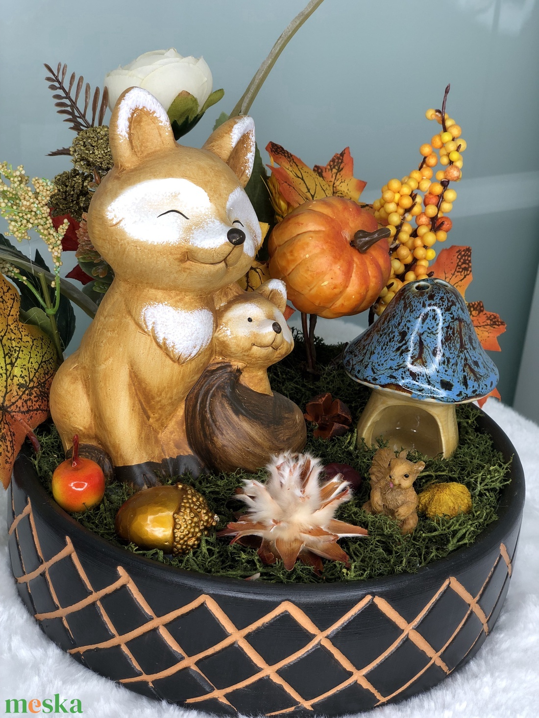 Rókás őszi asztaldísz - kellékek & szerszámok - dekorációs kellékek - őszi dekor - őszi dekortök - Meska.hu
