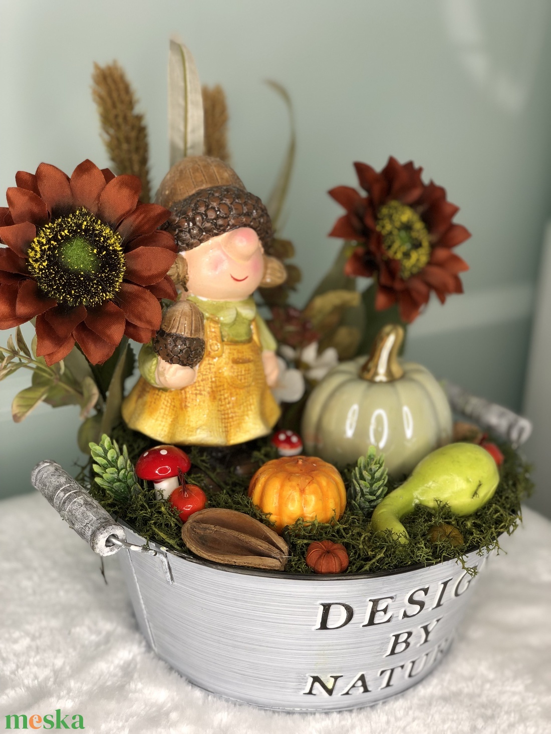 Tökös őszi asztaldísz bádogtálban - kellékek & szerszámok - dekorációs kellékek - őszi dekor - őszi dekortök - Meska.hu
