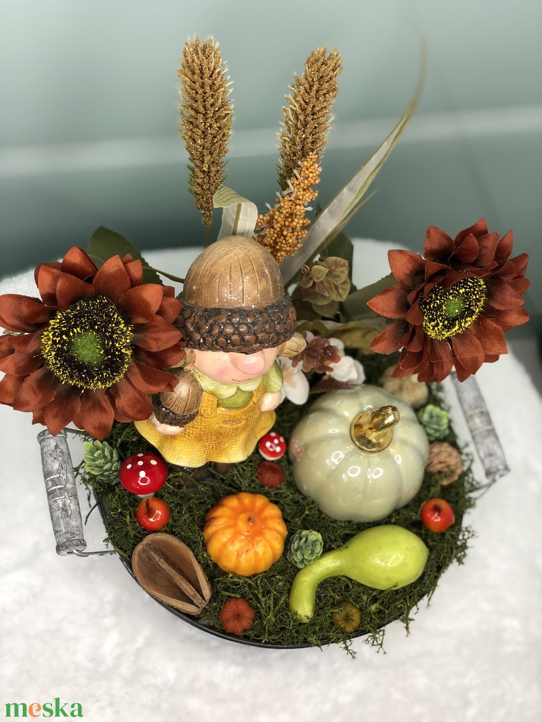 Tökös őszi asztaldísz bádogtálban - kellékek & szerszámok - dekorációs kellékek - őszi dekor - őszi dekortök - Meska.hu