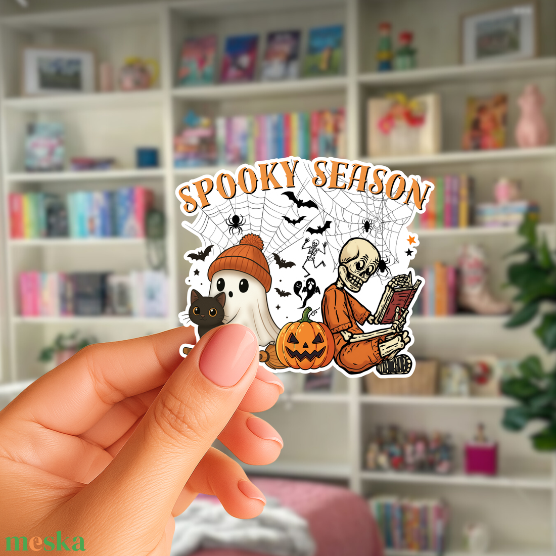 Spooky Season � olvasó csontváz és szellem matrica (3 db-os szett) - otthon & életmód - papír, írószer - matrica, matrica csomag - Meska.hu
